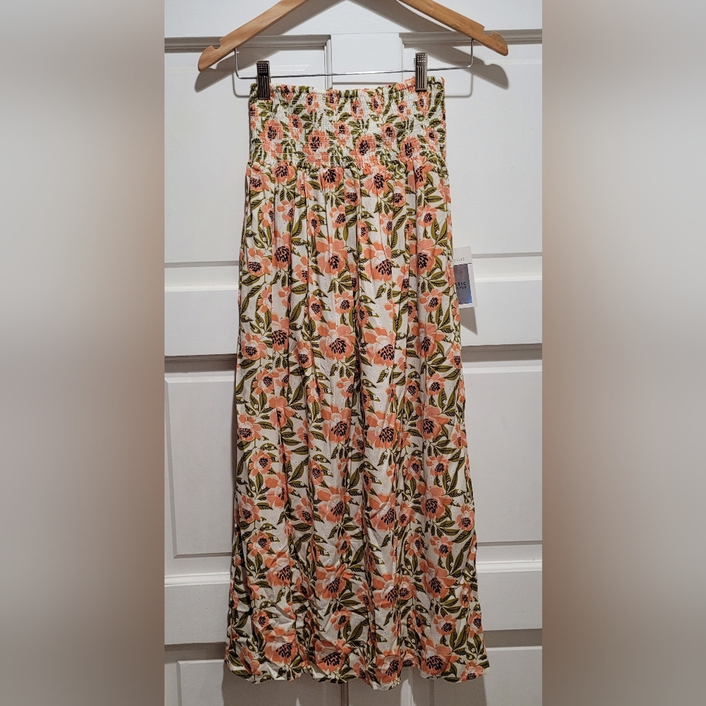 Smocked Waist Peach Floral Maxi Skirt